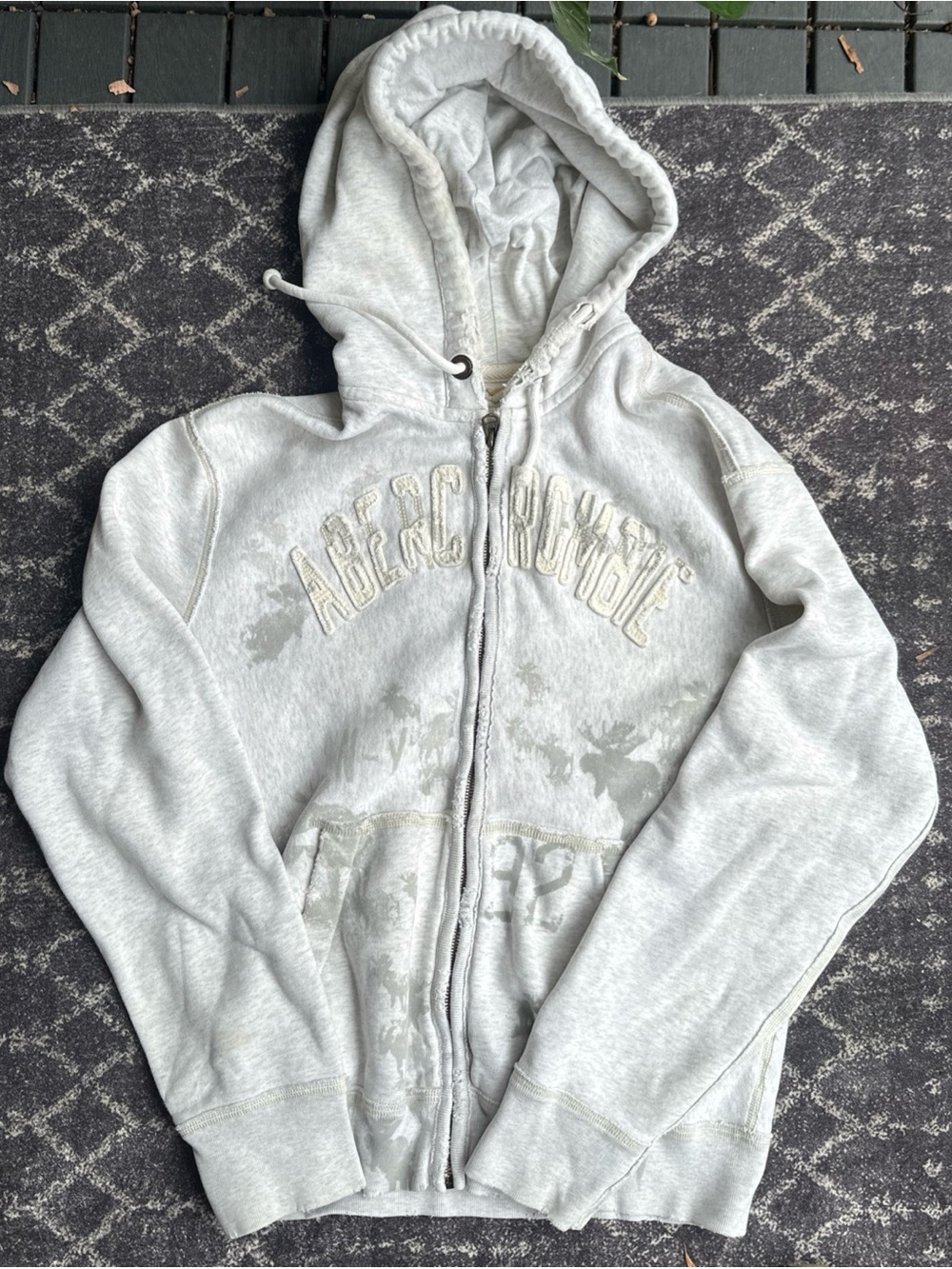 Y2K Abercrombie & Fitch Light Gray Full-Zip Hoodie